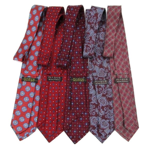 Lot of 5 Jos A Bank Signature Collection Mens Neckties Red 100% Silk Designer - Picture 2 of 14